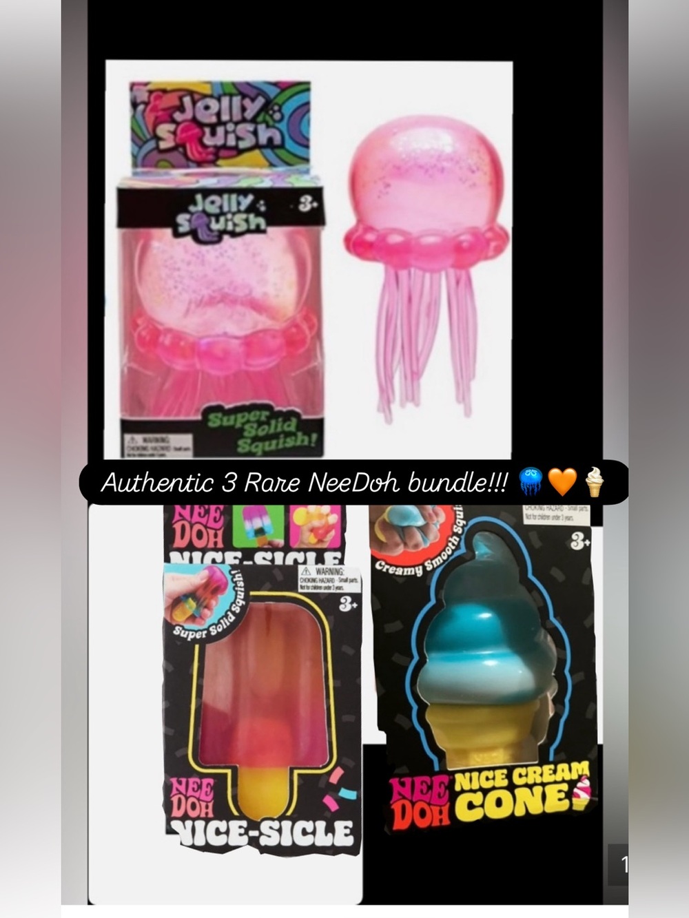 Authentic NeeDoh bundle 1 jelly squish 1 nice cream cone 1 nice sicle 🍦🪼🧡